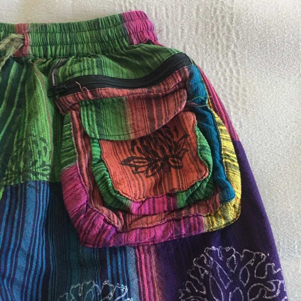 Harem Patchwork Baggy Hippie Pants with Big Box Pockets Size Small Boho - Picture 3 of 15